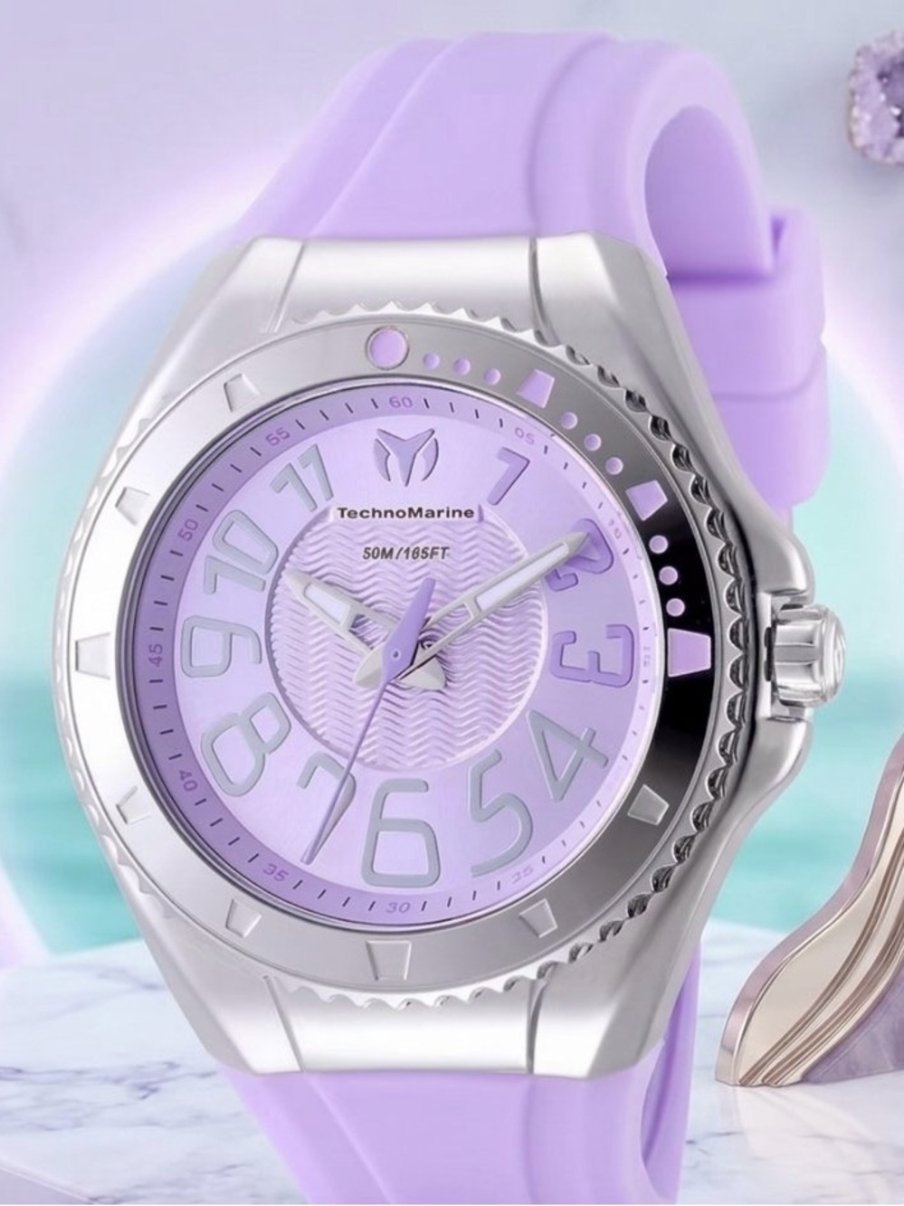 TechnoMarine Lusso Mare 38MM Luxury Sports Watch Lavender Purple Silver Plated